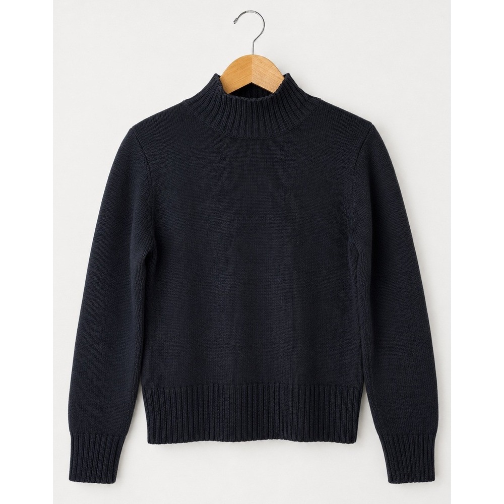 Talbots Mock Neck Sweater Women Medium Black Merino Wool Cotton Preppy Outdoor